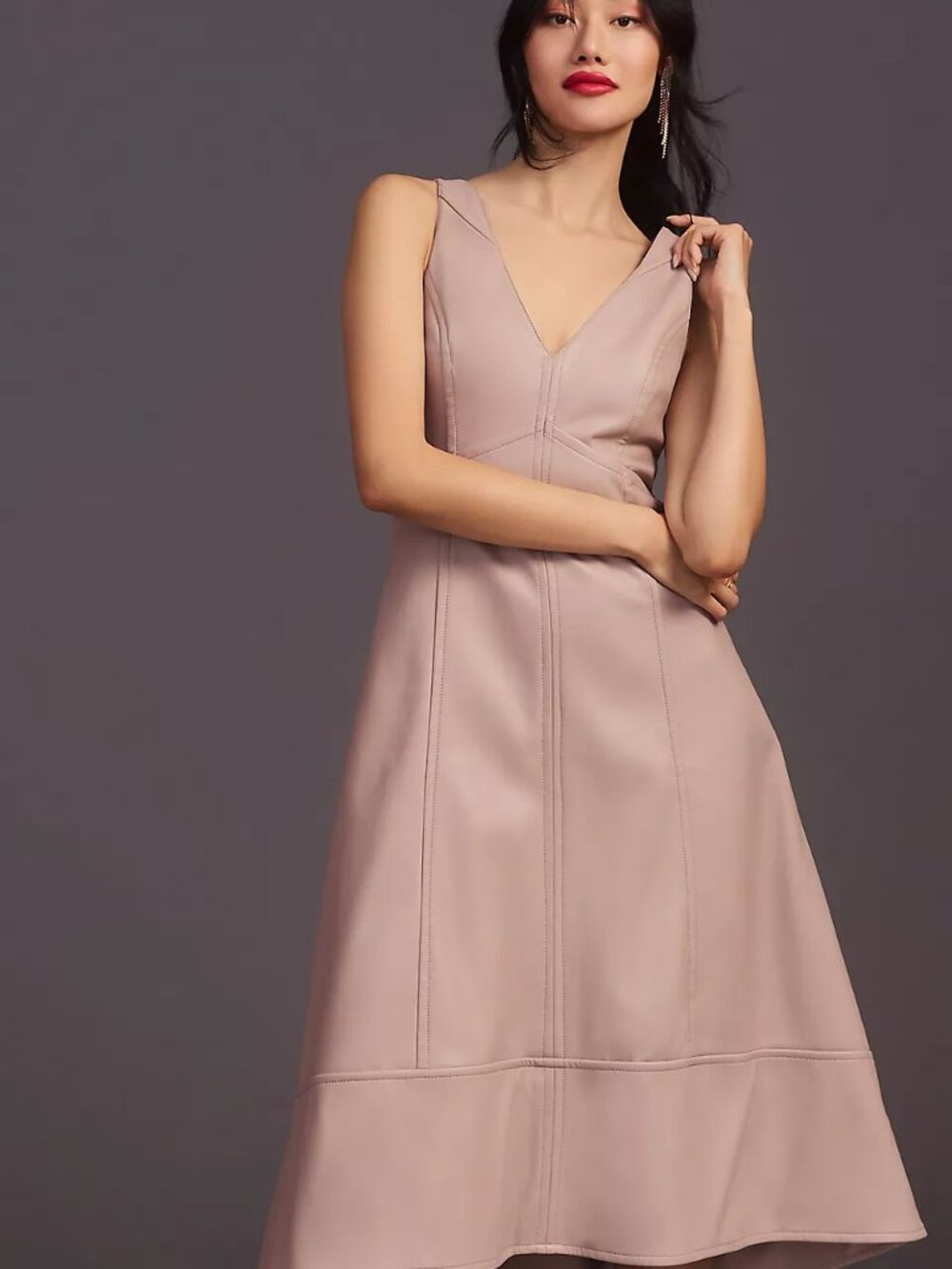 By Anthropologie V-Neck Faux Leather Dress